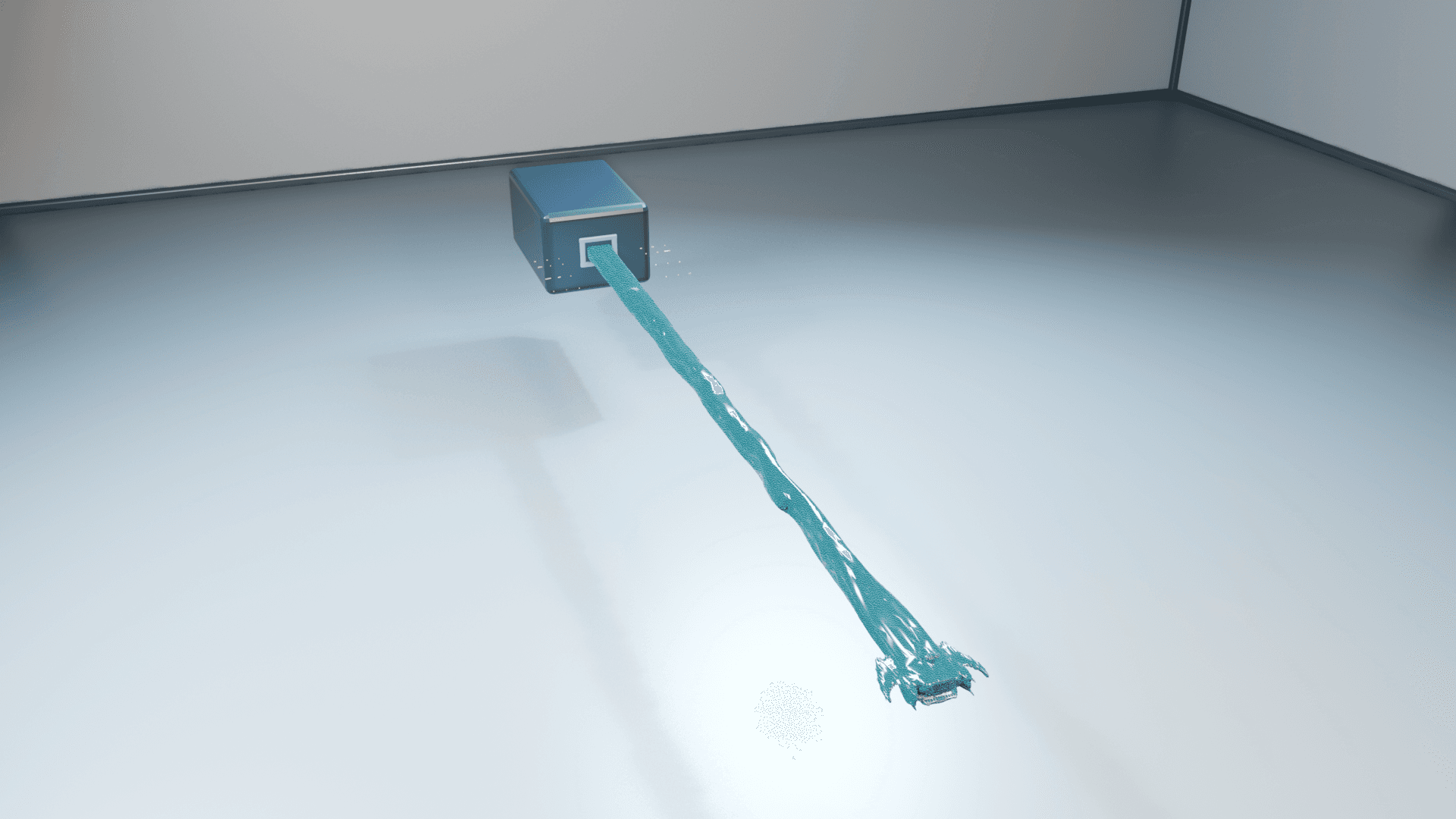 Oblique view of a simulated rectangular liquid-gas jet